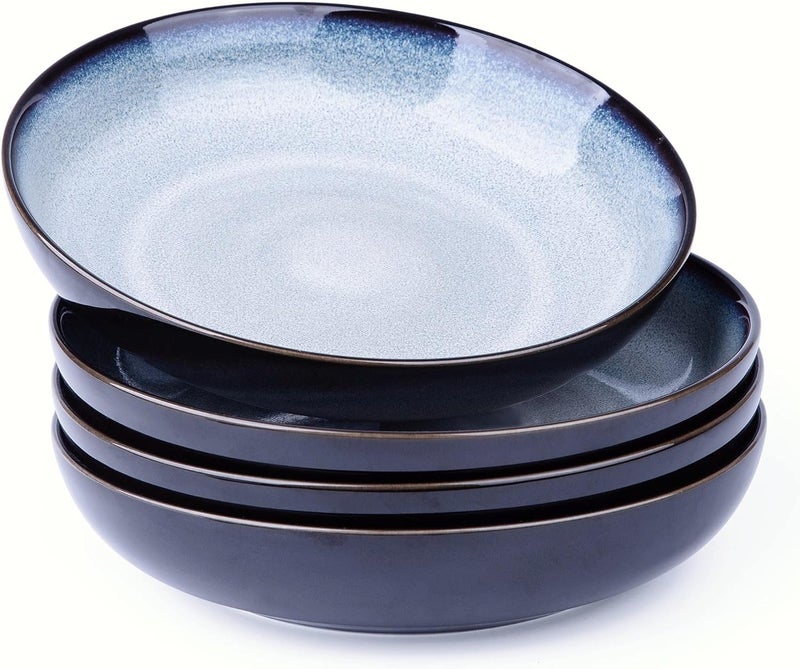 LERATIO Pasta BowlsCeramic 38oz Pasta Bowls90 Reactive Glaze Pasta Bowl Set of 4Microwave  DishwasherOven SafeLarge Wide Serving Bowls for Salad Dessert Pizza FruitGray White - Image 1
