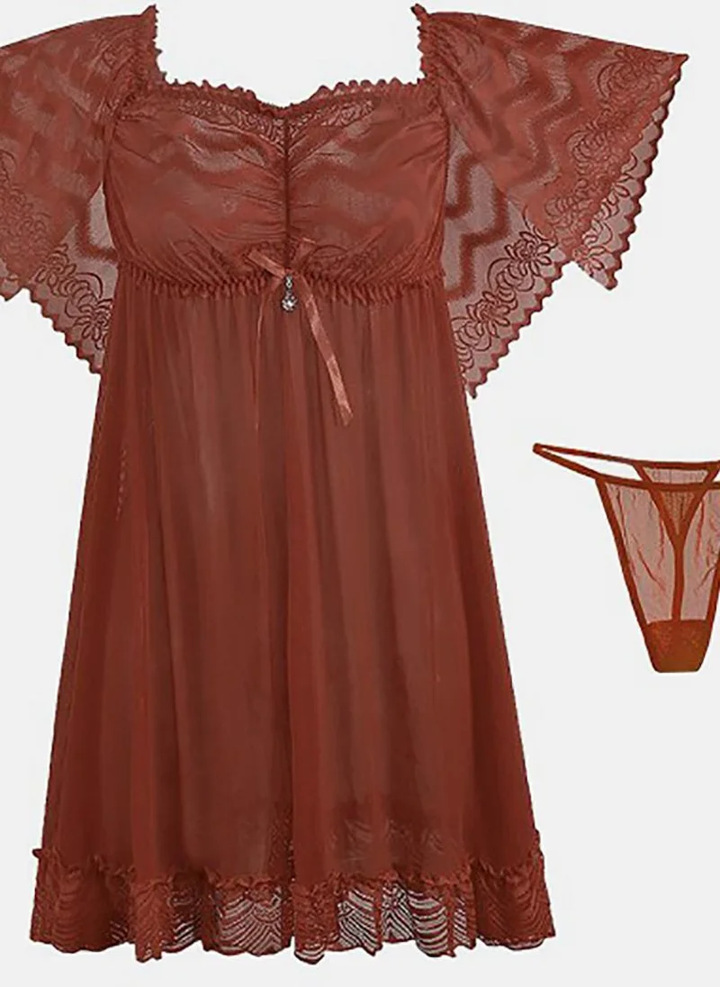 يونيكي Brown Solid Babydoll with Briefs