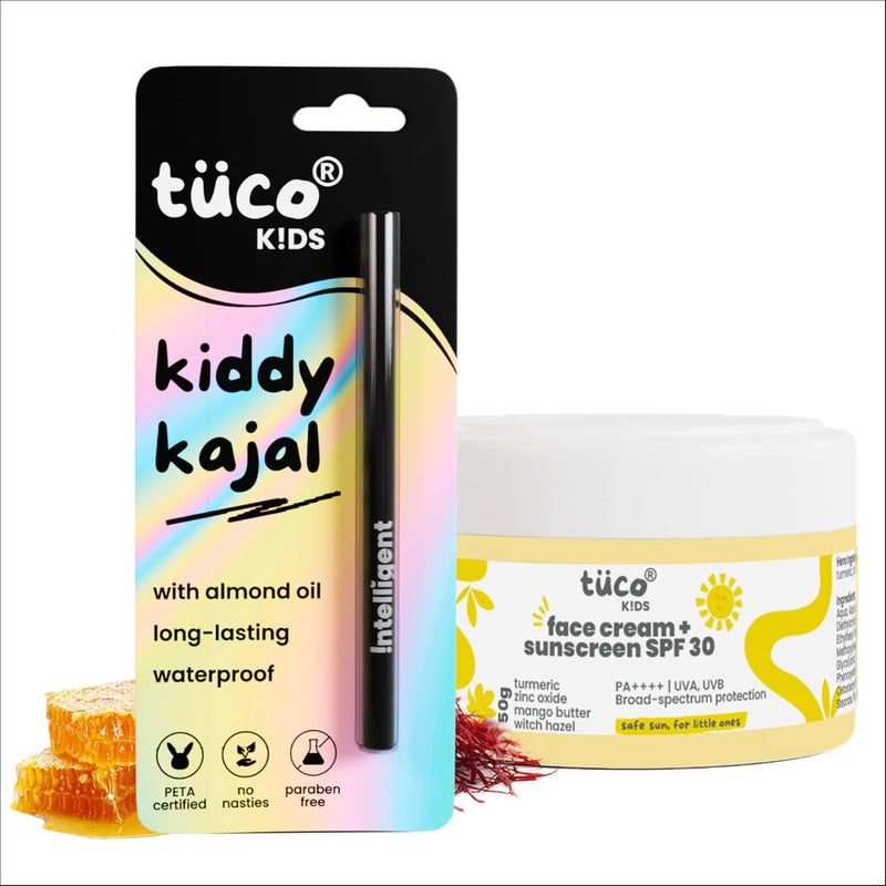 Tuco® Kids Sunscreen Cream SPF 30 (50gm) & Kiddy Kajal | Combo Pack of 2 | Safe for Kids and Baby | UVA/UVB PA++++ | Broad Spectrum | Benzophenone- 3 and Avobenzone Free | Ages 2-5, 5-10, 10-15 | 51 gm | - Image 1