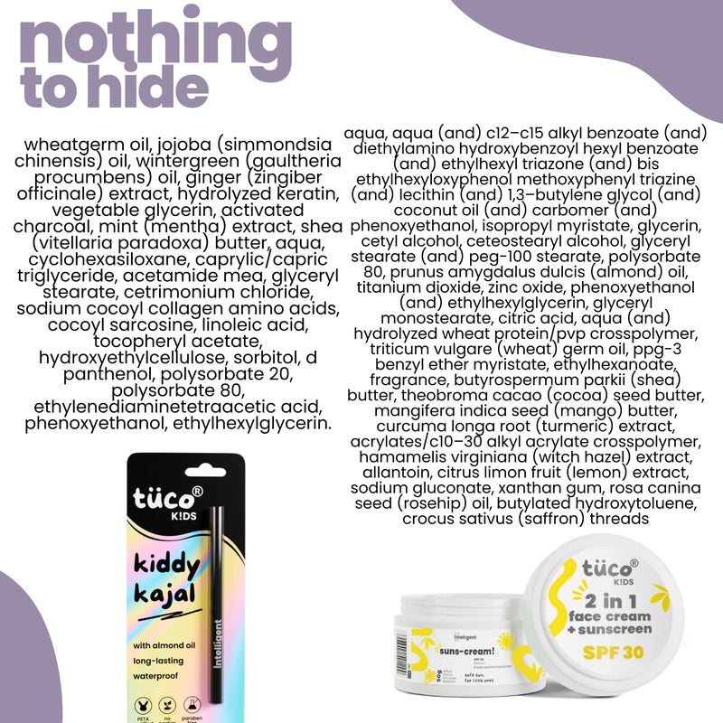 Tuco® Kids Sunscreen Cream SPF 30 (50gm) & Kiddy Kajal | Combo Pack of 2 | Safe for Kids and Baby | UVA/UVB PA++++ | Broad Spectrum | Benzophenone- 3 and Avobenzone Free | Ages 2-5, 5-10, 10-15 | 51 gm | - Image 5