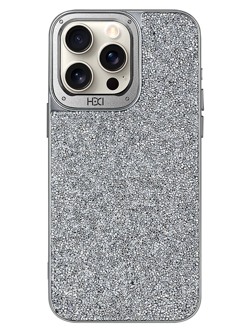 أتش دي دي حافظة كريستالية لامعة من ماركة HDD متوافقة مع MagSafe لجهاز iPhone 15 Pro Max (فضي)