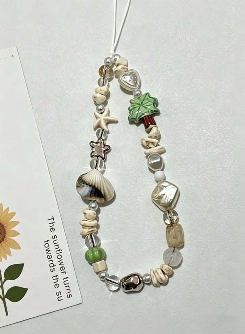 HPRT Handmade Beaded Phone Chain Wrist Strap, Summer Beach Style with Palm Tree and Shell Decor, Cute Cell Phone Lanyard for Women and Girls (20cm) - Image 4