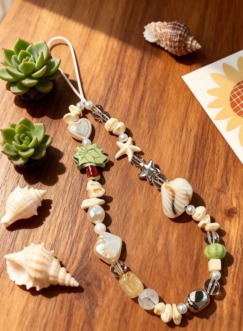 HPRT Handmade Beaded Phone Chain Wrist Strap, Summer Beach Style with Palm Tree and Shell Decor, Cute Cell Phone Lanyard for Women and Girls (20cm) - Image 5