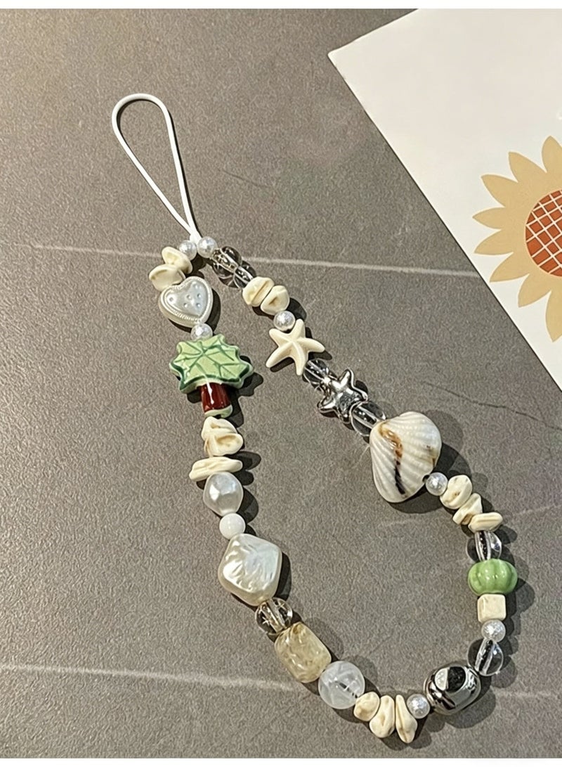 HPRT Handmade Beaded Phone Chain Wrist Strap, Summer Beach Style with Palm Tree and Shell Decor, Cute Cell Phone Lanyard for Women and Girls (20cm) - Image 3