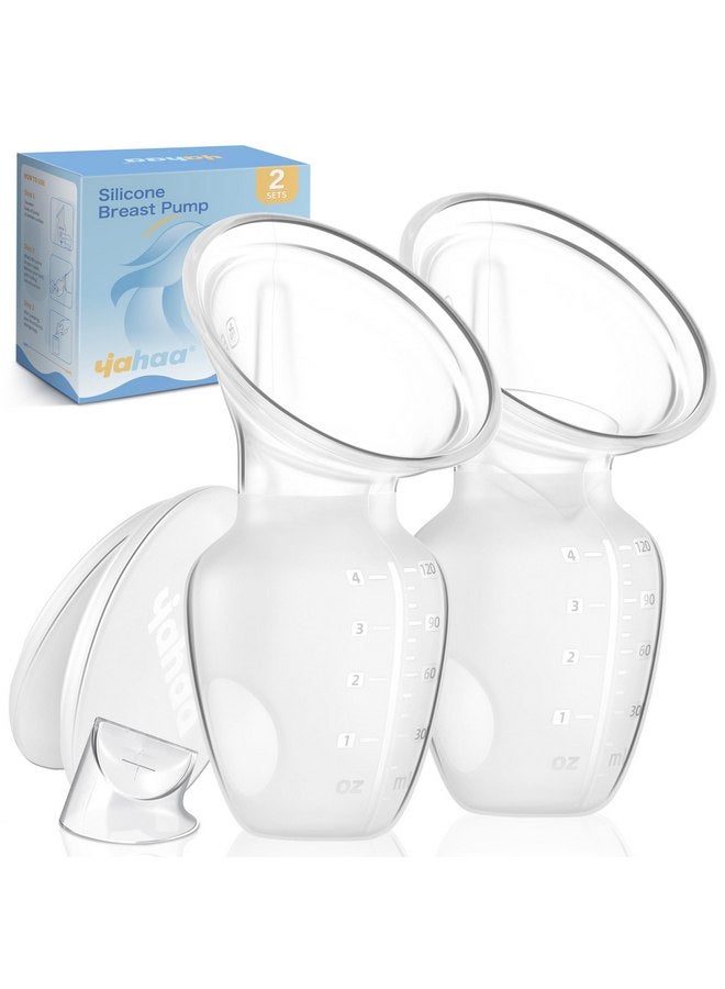 yahaa 2 Sets Manual Breast Pump for Breastfeeding Essentials,Colostrum Collector with Spill Free Valve,Cap,Silicone,Clear,4oz - Image 1