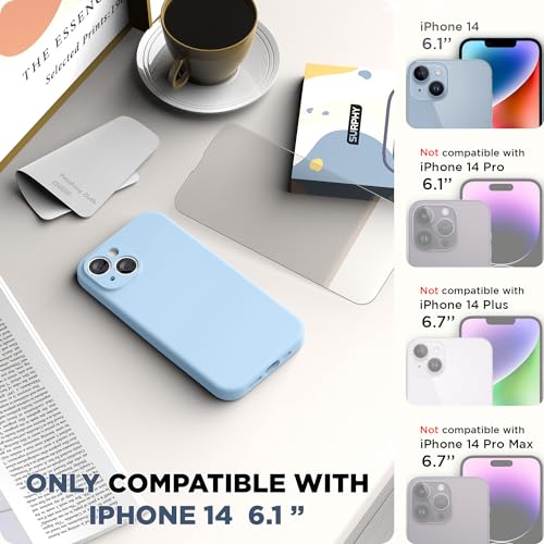 SURPHY Compatible with iPhone 14 Case with Screen Protector Camera Protection Soft Microfiber Lining Liquid Silicone Phone Case 61 inch 2022 Light Blue - Image 3