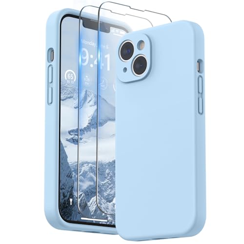 SURPHY Compatible with iPhone 14 Case with Screen Protector Camera Protection Soft Microfiber Lining Liquid Silicone Phone Case 61 inch 2022 Light Blue - Image 1