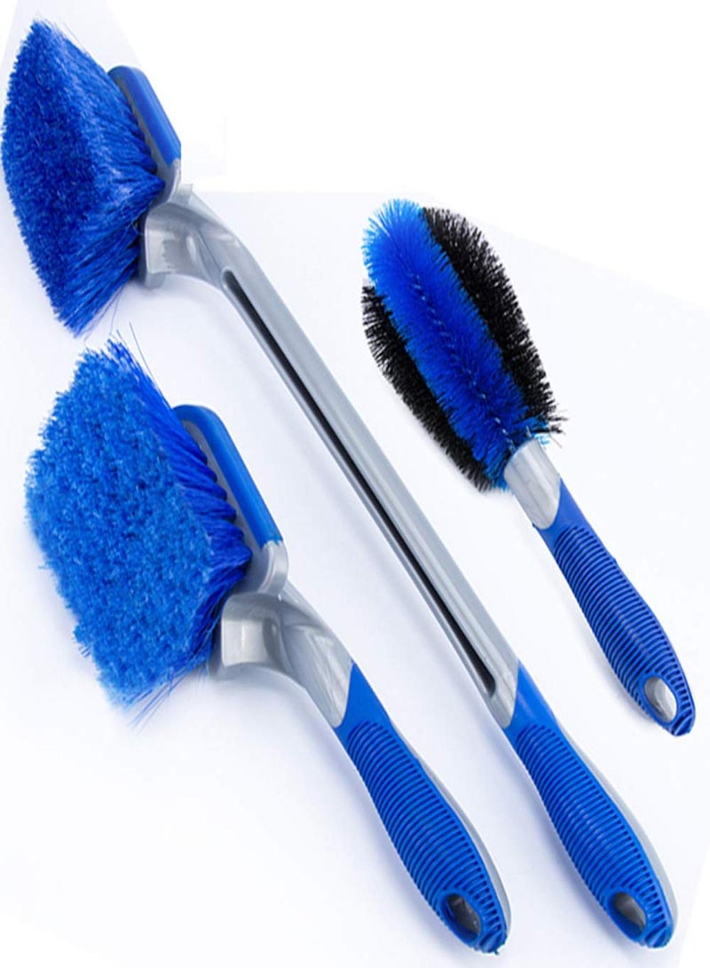 Generic A set of 3 long blue brushes for rims and tires, tire brushes for cleaning wheels, cleaning dust brushes with handles, special supplies for automatic cleaning dust brushes, motorcycle accessories, off-road cleaning rods - Image 1