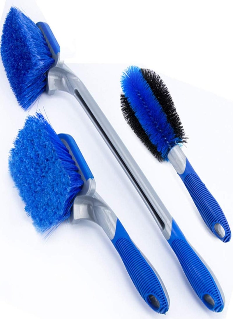 Generic A set of 3 long blue brushes for rims and tires, tire brushes for cleaning wheels, cleaning dust brushes with handles, special supplies for automatic cleaning dust brushes, motorcycle accessories, off-road cleaning rods - Image 2