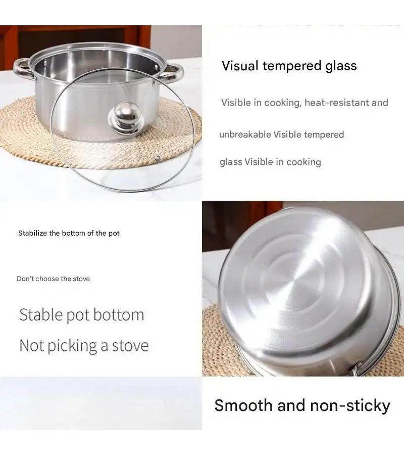 6 Pots 6 Lids Silvery Stainless Steel Cookware Set Heat Resistant Frying Pans Suitable For All Stovetops Various Sizes Ideal For Home And Restaurant Use Outdoor Camping Housewarming Dorm Kitchen Holiday Gift Modern - Image 4