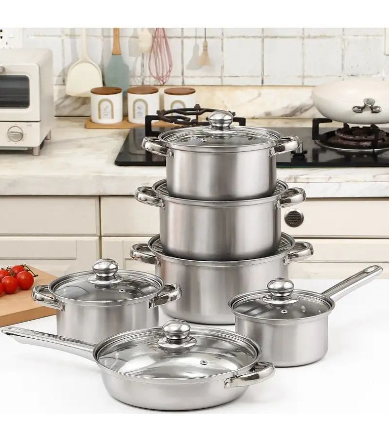 6 Pots 6 Lids Silvery Stainless Steel Cookware Set Heat Resistant Frying Pans Suitable For All Stovetops Various Sizes Ideal For Home And Restaurant Use Outdoor Camping Housewarming Dorm Kitchen Holiday Gift Modern - Image 2