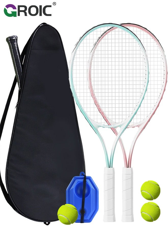 GROIC 21'' Tennis Rackets for Kids - 2 Tennis Racket, 2 Ball with Rope, 1 Trainer Base and 1 Tennis Bag, Tennis Trainer Tennis Practice Tennis Training Equipment Kit for Children  - Image 1