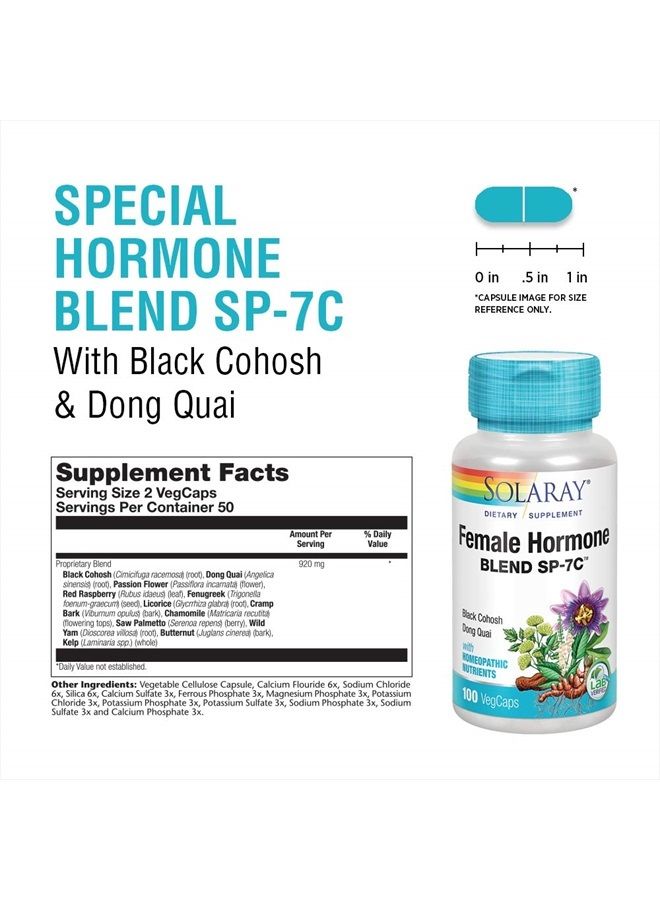SOLARAY خليط هرمونات الإناث SP-7C | مع الكوهش الأسود، دونغ كواي، زهرة العاطفة، اليام البري والمزيد | 100 كبسولة نباتية، 50 حصة - Image 3