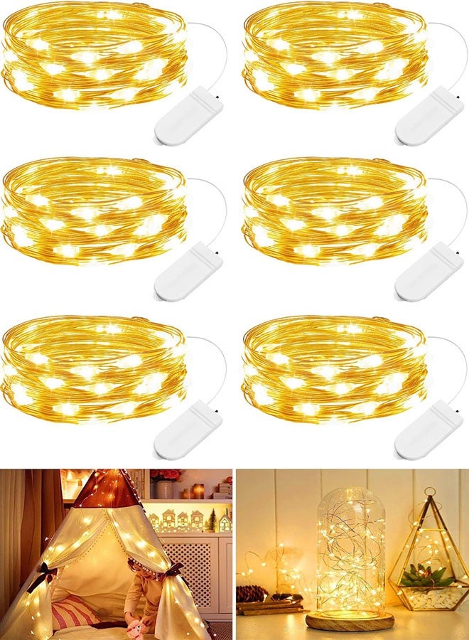 6 Pack Fairy Lights Battery Operated String Lights - 7ft 20 LED Waterproof Silver Wire Firefly Lights Waterproof for DIY Crafts Wedding Décor Table Centerpieces Mason Jars Party - Image 1