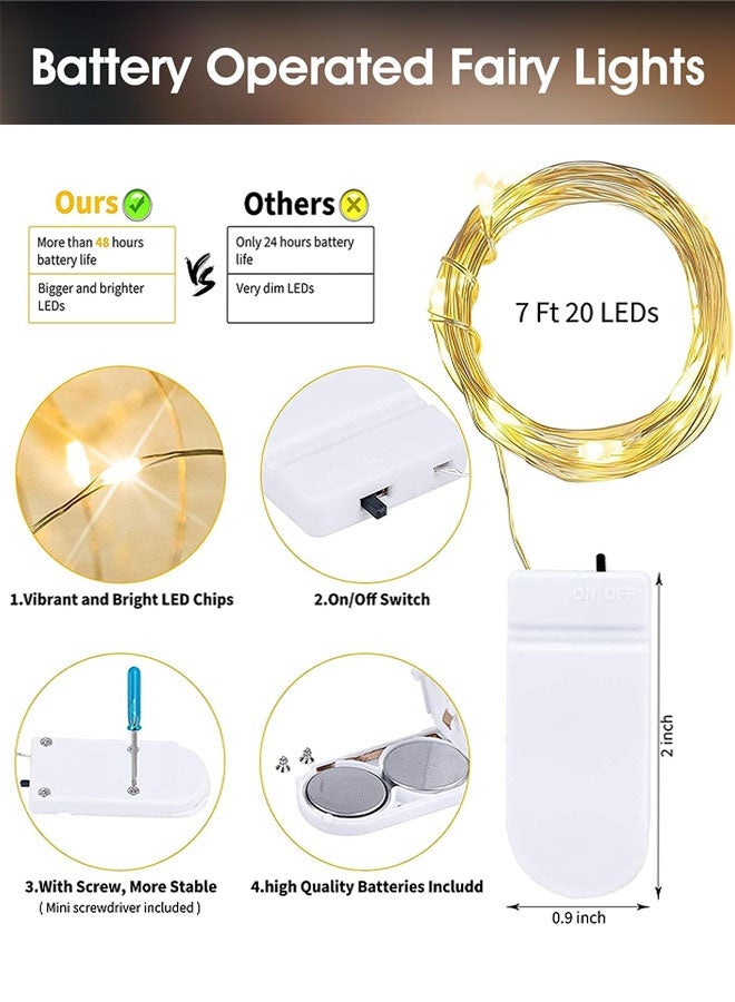 6 Pack Fairy Lights Battery Operated String Lights - 7ft 20 LED Waterproof Silver Wire Firefly Lights Waterproof for DIY Crafts Wedding Décor Table Centerpieces Mason Jars Party - Image 3