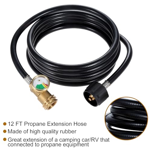 DRELD 12 Feet Propane Extension Hose with Gauge, Adapter Converts POL 100 lb LP Tank to Male QCC1 / Type1, Fit for RV, Gas Grill, Heater, Fire Pit and Most Propane Appliances - Image 4
