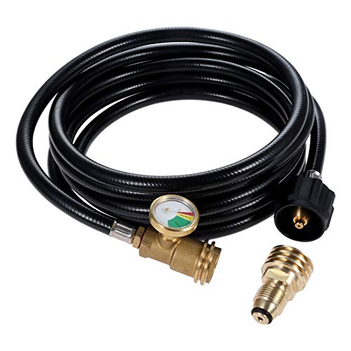 DRELD 12 Feet Propane Extension Hose with Gauge, Adapter Converts POL 100 lb LP Tank to Male QCC1 / Type1, Fit for RV, Gas Grill, Heater, Fire Pit and Most Propane Appliances - Image 1