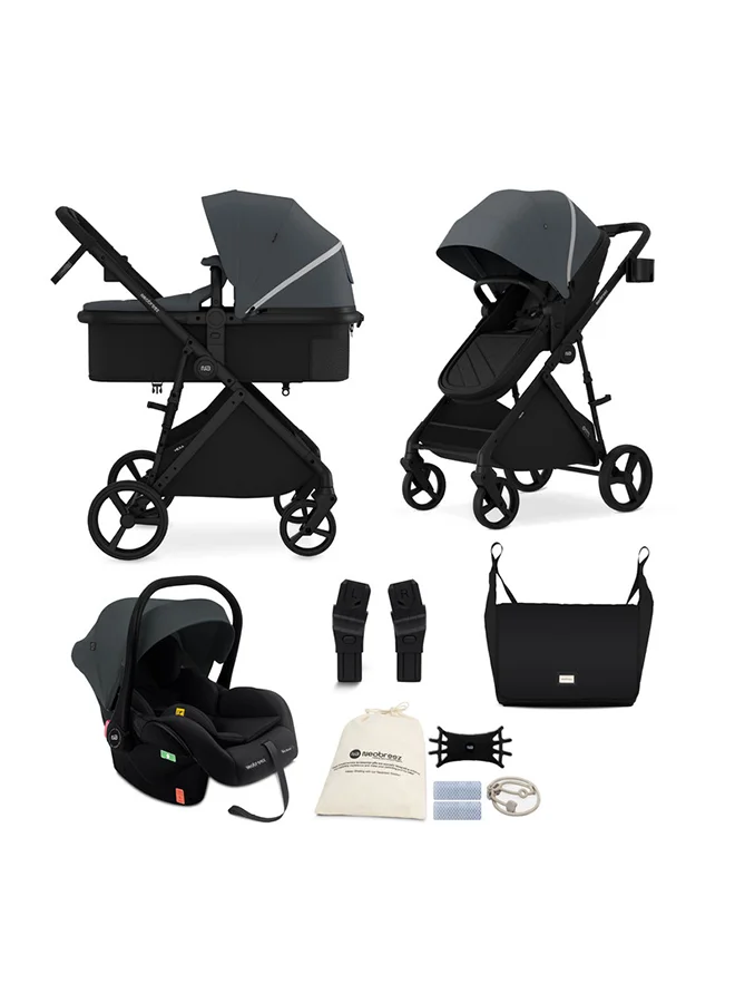 neobreez HEXA3X 3 in 1 Convertible Baby Pram Travel System Stroller with Car Seat, XL Basket, Waterproof UPF 50+ Canopy, Baby Trolley Pushchair with Reversible Handlebar, 0–4yrs, 22kg, 3yrs Warranty