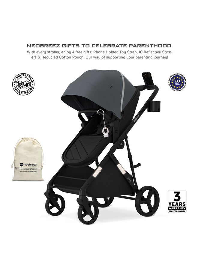 neobreez HEXA3X Convertible Baby Stroller, CarryCot, Bassinet Pram, i-Size CarSeat, UV And Waterproof Canopy, Present And Mum Bag, Toy Strap, Phone And 2-in-1 Cup Holder, Reflective Stickers, 0–4yrs(22kg),  3yrs Warranty  - Image 2