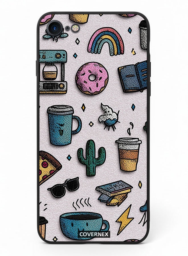 Covernex Apple iPhone 7 Protective Case Cover Printed Featuring Coffee and Snacks Doodle Pattern - Image 2