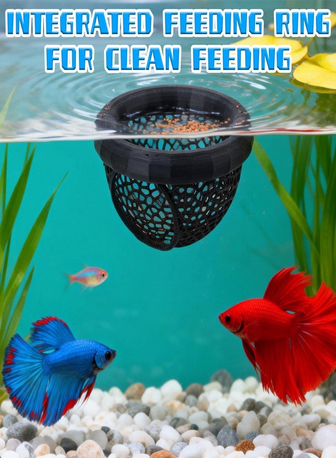 LUSTRIB 2 Pcs Floating Betta Hammock, 3D Printed Aquarium Betta Fish Hammock with Feeding Ring & Hide Cave, Dual Size Betta Fish Tank Accessories for Betta, Shrimp & Small Fish Resting & Feeding (Black) - Image 5