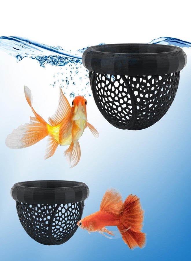 LUSTRIB 2 Pcs Floating Betta Hammock, 3D Printed Aquarium Betta Fish Hammock with Feeding Ring & Hide Cave, Dual Size Betta Fish Tank Accessories for Betta, Shrimp & Small Fish Resting & Feeding (Black) - Image 1