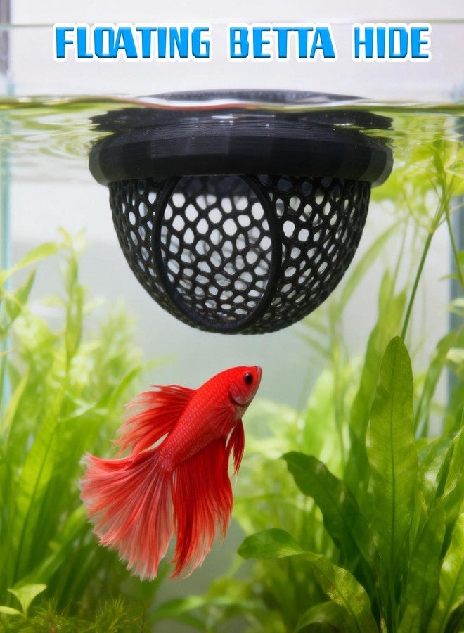 LUSTRIB 2 Pcs Floating Betta Hammock, 3D Printed Aquarium Betta Fish Hammock with Feeding Ring & Hide Cave, Dual Size Betta Fish Tank Accessories for Betta, Shrimp & Small Fish Resting & Feeding (Black) - Image 4