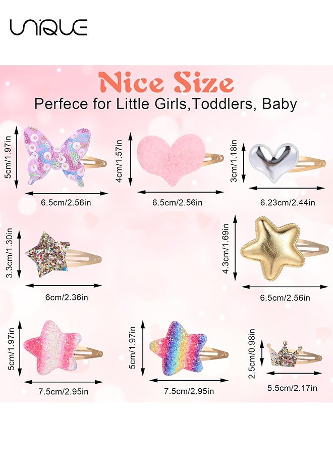 Unique 16 Pairs of Hair Clips - Cute Metal Button Hair Clips - For Crown, Star, Heart, Crown, Butterfly Shaped Girl Hair Clip - Shiny Girl Hair Clip (Multicolor) - Image 2