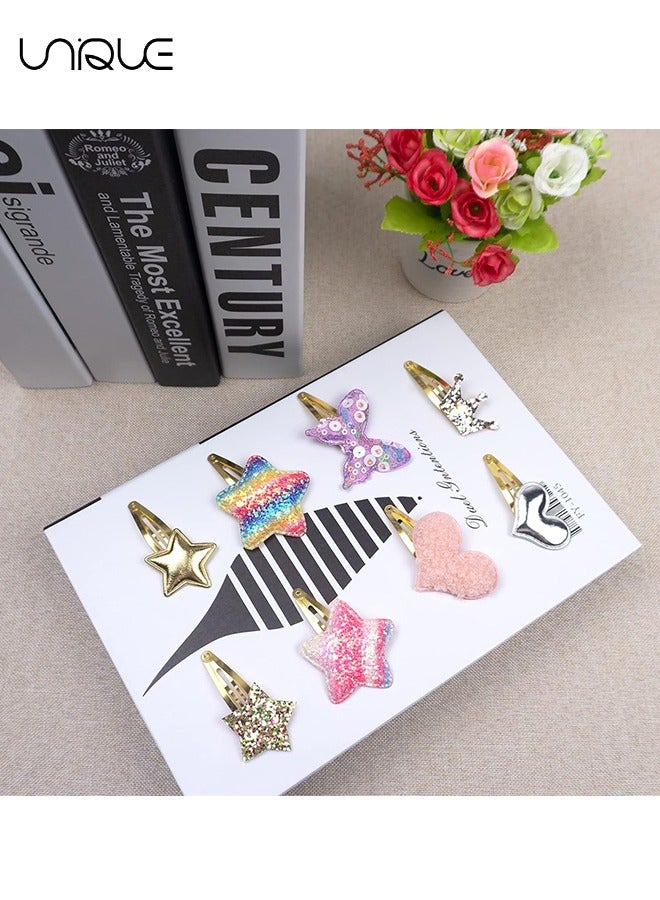 Unique 16 Pairs of Hair Clips - Cute Metal Button Hair Clips - For Crown, Star, Heart, Crown, Butterfly Shaped Girl Hair Clip - Shiny Girl Hair Clip (Multicolor) - Image 3