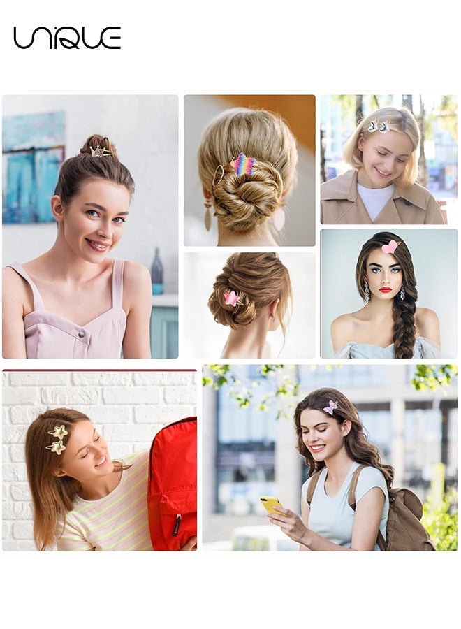 Unique 16 Pairs of Hair Clips - Cute Metal Button Hair Clips - For Crown, Star, Heart, Crown, Butterfly Shaped Girl Hair Clip - Shiny Girl Hair Clip (Multicolor) - Image 4