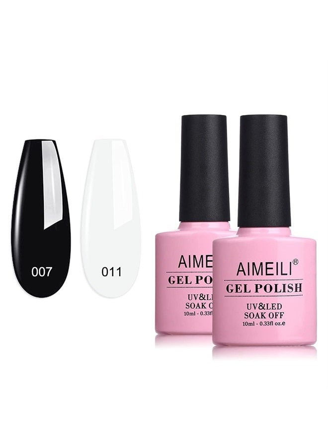 AIMEILI طقم طلاء أظافر جل أسود وأبيض 2 قطعة، طلاء أظافر يو في LED، فن الأظافر للمبتدئين، مانكير - Image 1