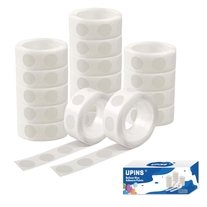 UPINS 1500 Pcs Point Dots Balloon Glue Removable Adhesive Point Tape, 15 Rolls Double Sided Dots Stickers for Craft Wedding Decoration - Image 1