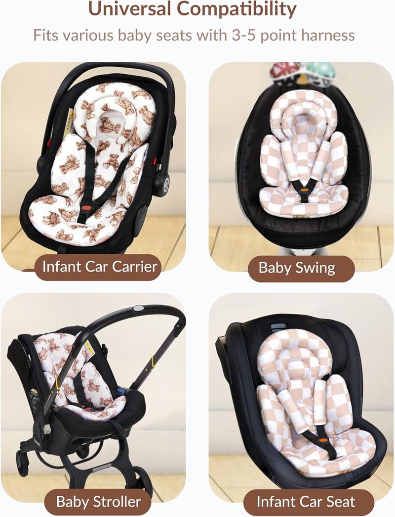 Tinlyfinly Infant Car Seat Insert with Removable Cushion for Preemie to Toddler, Reversible Newborn Carseat Insert for Baby Head Body Support, Fits for Stroller, Baby Swing, Bouncer (Teddy Bear) Universal design - Image 4