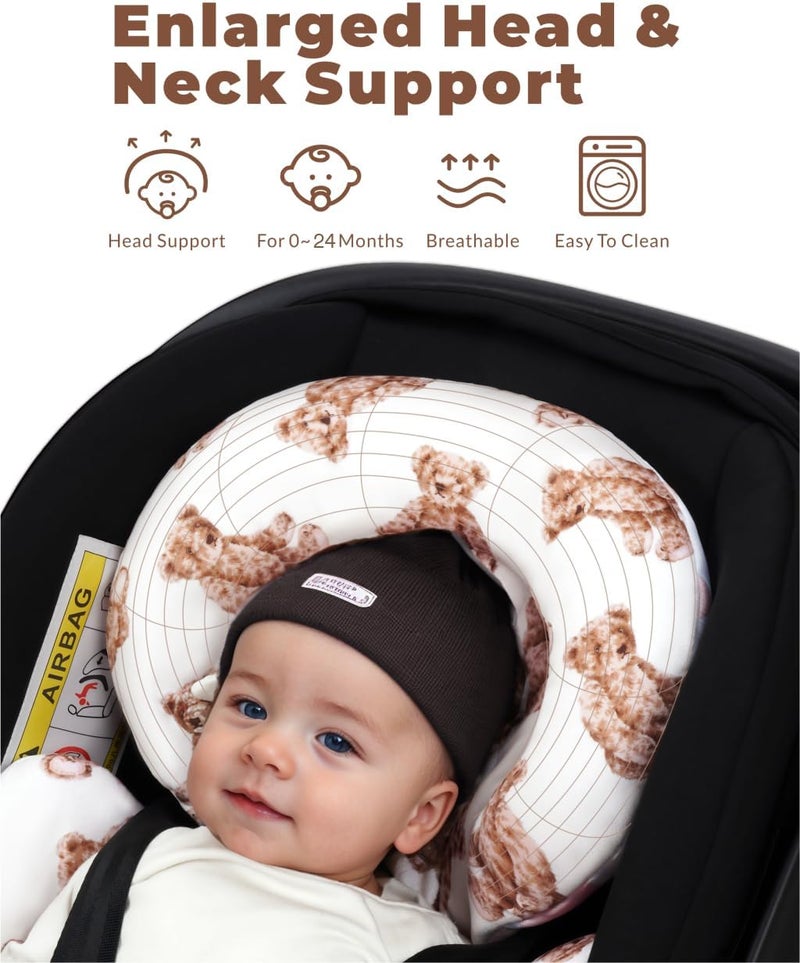 Tinlyfinly Infant Car Seat Insert with Removable Cushion for Preemie to Toddler, Reversible Newborn Carseat Insert for Baby Head Body Support, Fits for Stroller, Baby Swing, Bouncer (Teddy Bear) Universal design - Image 2