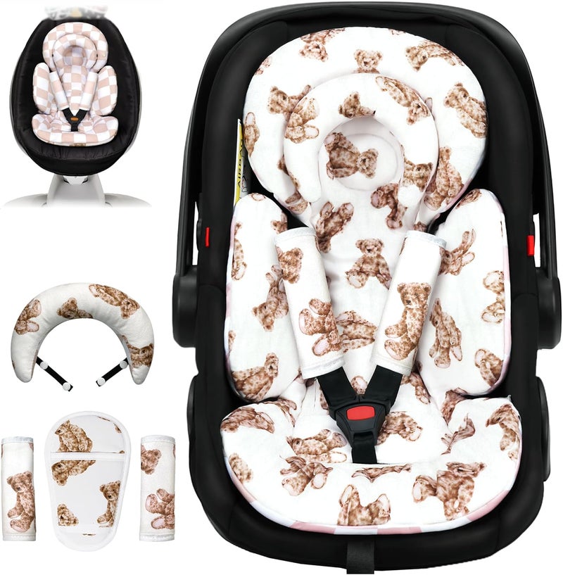Tinlyfinly Infant Car Seat Insert with Removable Cushion for Preemie to Toddler, Reversible Newborn Carseat Insert for Baby Head Body Support, Fits for Stroller, Baby Swing, Bouncer (Teddy Bear) Universal design - Image 1