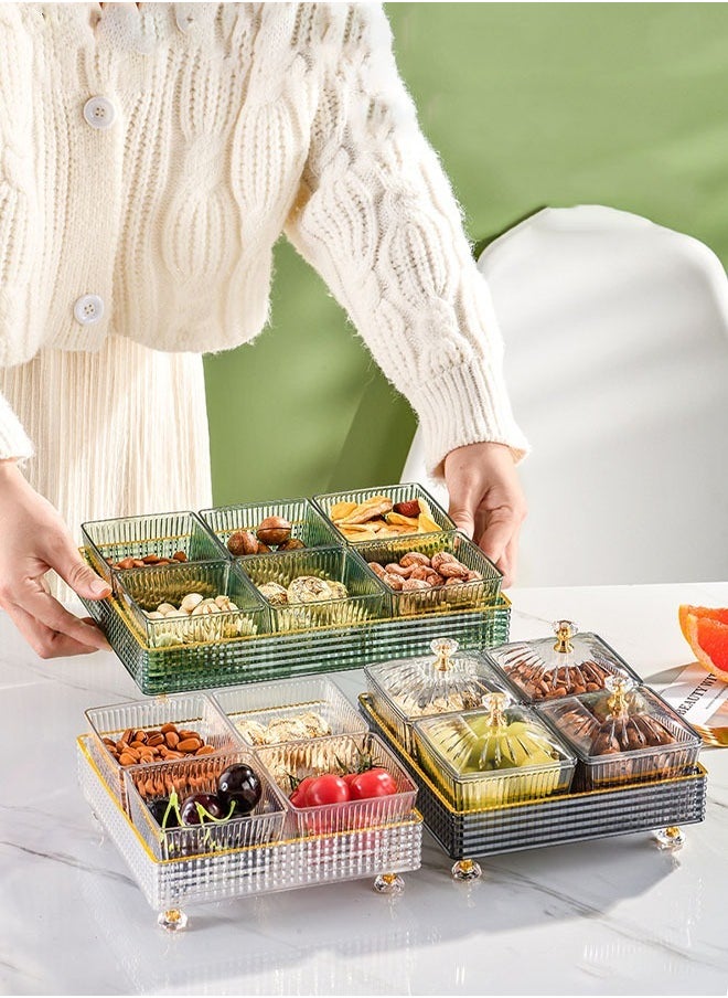 Generic - Dried Fruit Plate Food Small Box Snack Storage Box Serving Tray Multifunctional Party Snack Tray Cosmetic Storage Boxes Desktop Organizer for Fruits Nuts Candies Crackers Veggies(Green 4Box) - Image 1