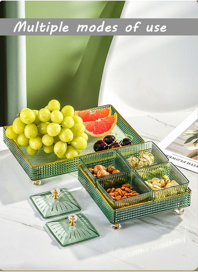 Generic - Dried Fruit Plate Food Small Box Snack Storage Box Serving Tray Multifunctional Party Snack Tray Cosmetic Storage Boxes Desktop Organizer for Fruits Nuts Candies Crackers Veggies(Green 4Box) - Image 1