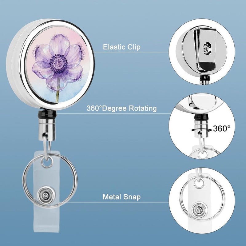 Ophthalmology Flower Badge Clip Steel Retractable Badge Reel, Id Card Holder with Reel, Rustproof Work Id Clip for Work, Nurse, Teacher & Office Staff Id Badge Fastener - Image 4