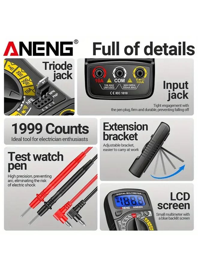 AN8204 مقياس متعدد الأحمر 1999 قيمة قياس جهد التيار المتردد والتيار المستمر مقاومة اختبار الصمام الثنائي والترانزستور - Image 5