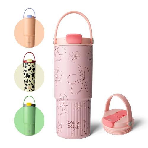 BOTTLE BOTTLE Insulated Water Bottle with Straw and Handle Stainless Steel Water Bottles for Car Sports Home Office and School 26oz Leak Proof(Blossom) - Image 1