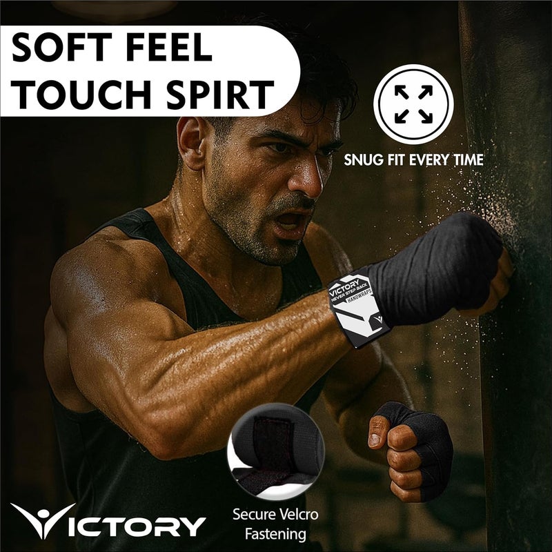 Victory Professional Boxing Wrap for Men Hand Wrap for Boxing Punching Hand Wraps Wrist Supporter for Gym Boxing Bandage for MMA and Martial Arts (180 inch, Black) (Black, 181 Inch) - Image 4