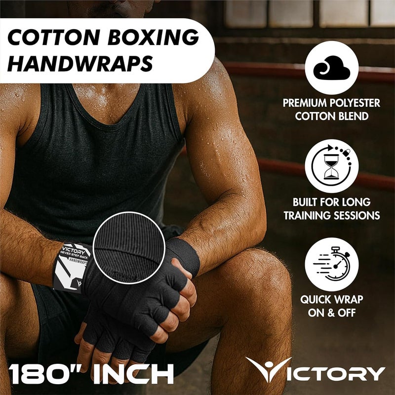 Victory Professional Boxing Wrap for Men Hand Wrap for Boxing Punching Hand Wraps Wrist Supporter for Gym Boxing Bandage for MMA and Martial Arts (180 inch, Black) (Black, 181 Inch) - Image 2