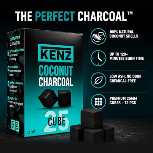 KENZ Coconut Charcoal Cubes 25 mm 100 Natural Low Ash 72 pcs - Image 3