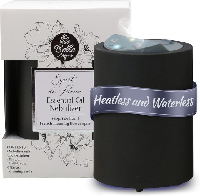ESPRIT DE FLEUR ESSENTIAL OIL DIFFUSER | PREMIUM WATERLESS & HEATLESS OIL NEBULIZER FOR HOME, AND PROFESSIONAL USE | LARGE ROOM AROMATHERAPY DIFFUSER | NO WATER NEEDED (DARK STONE FINISH)