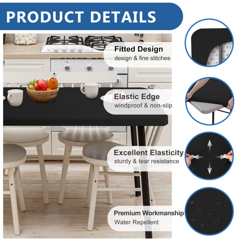 Enjoyidea Fitted Table Cloth Rectangle Table 42x72 Inch-2 Pack Black Elastic Spandex Table Cover-Small Stretch Folding Table Cloths Topper Cap for Kitchen Dining Picnic Patio Outdoor Party Tables - Image 1