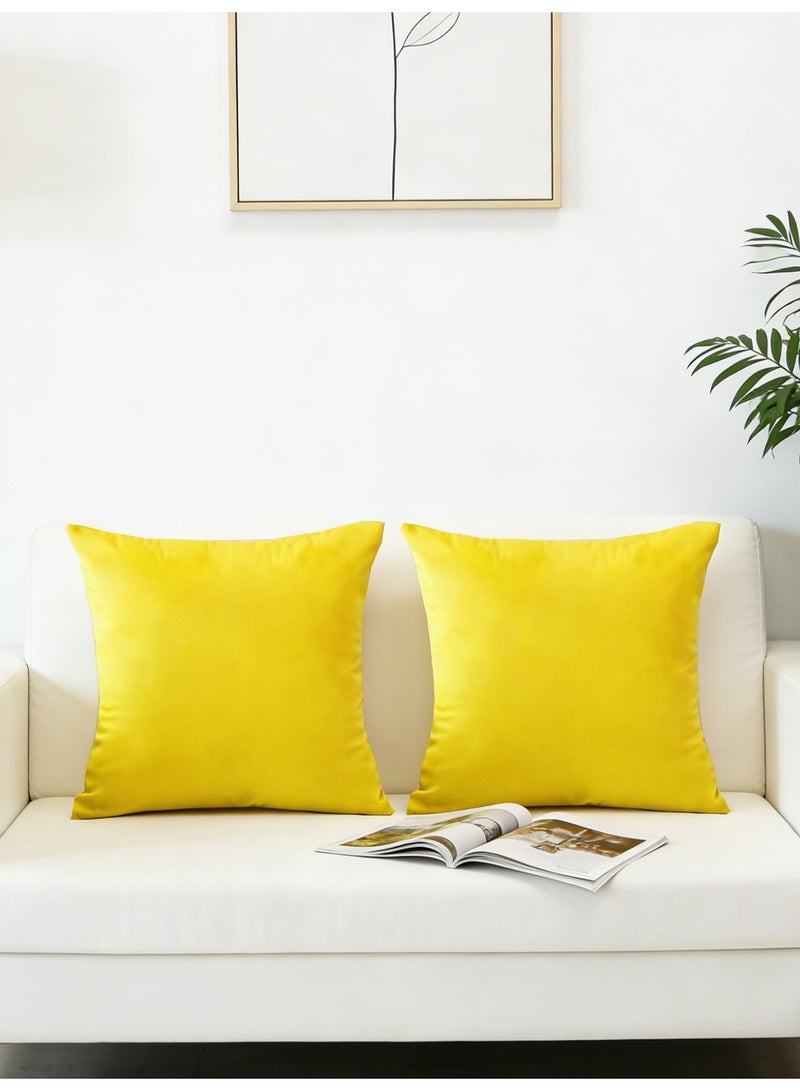 Throw Pillow Covers Yellow Set of 2 45x45cm Fall Pillow Covers, Soft Velvet Farmhouse Neutral Decorative Pillowcases for Couch Sofa Bed, Home Boho Decor, Modern Cushion Covers - Image 2