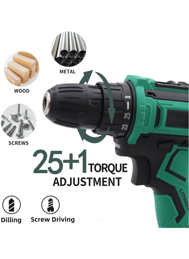 48V Cordless Drill Set Electric Drill with 2 Batteries and Charger Electric Screwdriver Power Drill Drivers with 2 Speed 25 +1 Torque Setting Built-in LED Light Storage Case Included