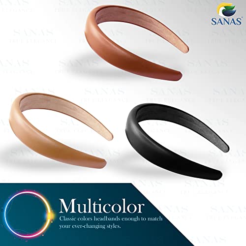 Sanas Leather Head Bands 3Pcs - Fashionable Girls Hair Accessories | Multicolour Solid Bands, Wide & Flexible | Durable Plastic | Fancy Stylish Finish Hair Bands for Ladies | 3 Pcs - Image 4