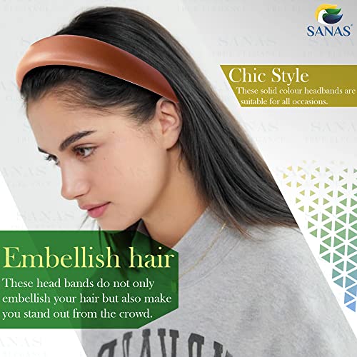 Sanas Leather Head Bands 3Pcs - Fashionable Girls Hair Accessories | Multicolour Solid Bands, Wide & Flexible | Durable Plastic | Fancy Stylish Finish Hair Bands for Ladies | 3 Pcs - Image 5