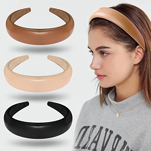Sanas Leather Head Bands 3Pcs - Fashionable Girls Hair Accessories | Multicolour Solid Bands, Wide & Flexible | Durable Plastic | Fancy Stylish Finish Hair Bands for Ladies | 3 Pcs - Image 1